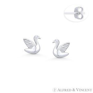 Bird Couple Love Charm Stud Earrings in Solid .925 Sterling Silver